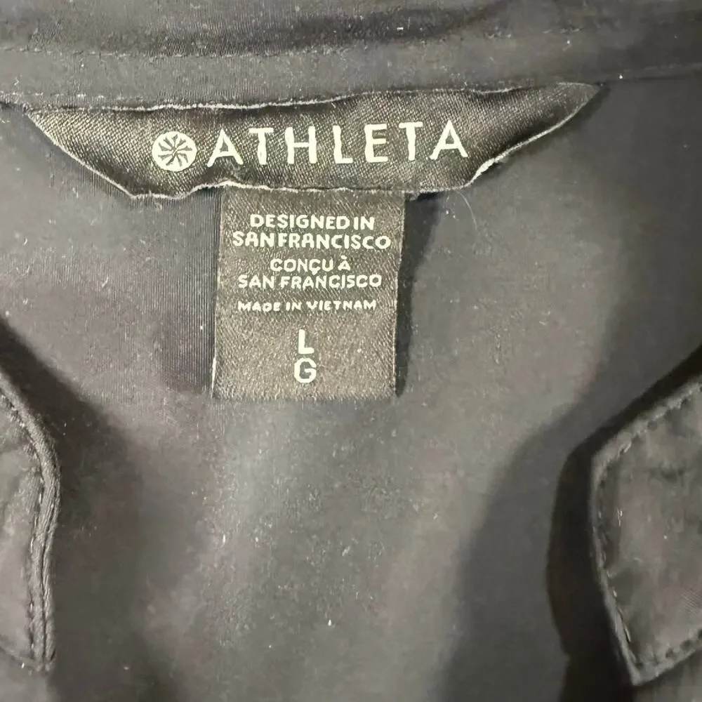 Athleta Levitate Poplin Top Black V-Neck Puff Sleeve Blouse Women's - Large